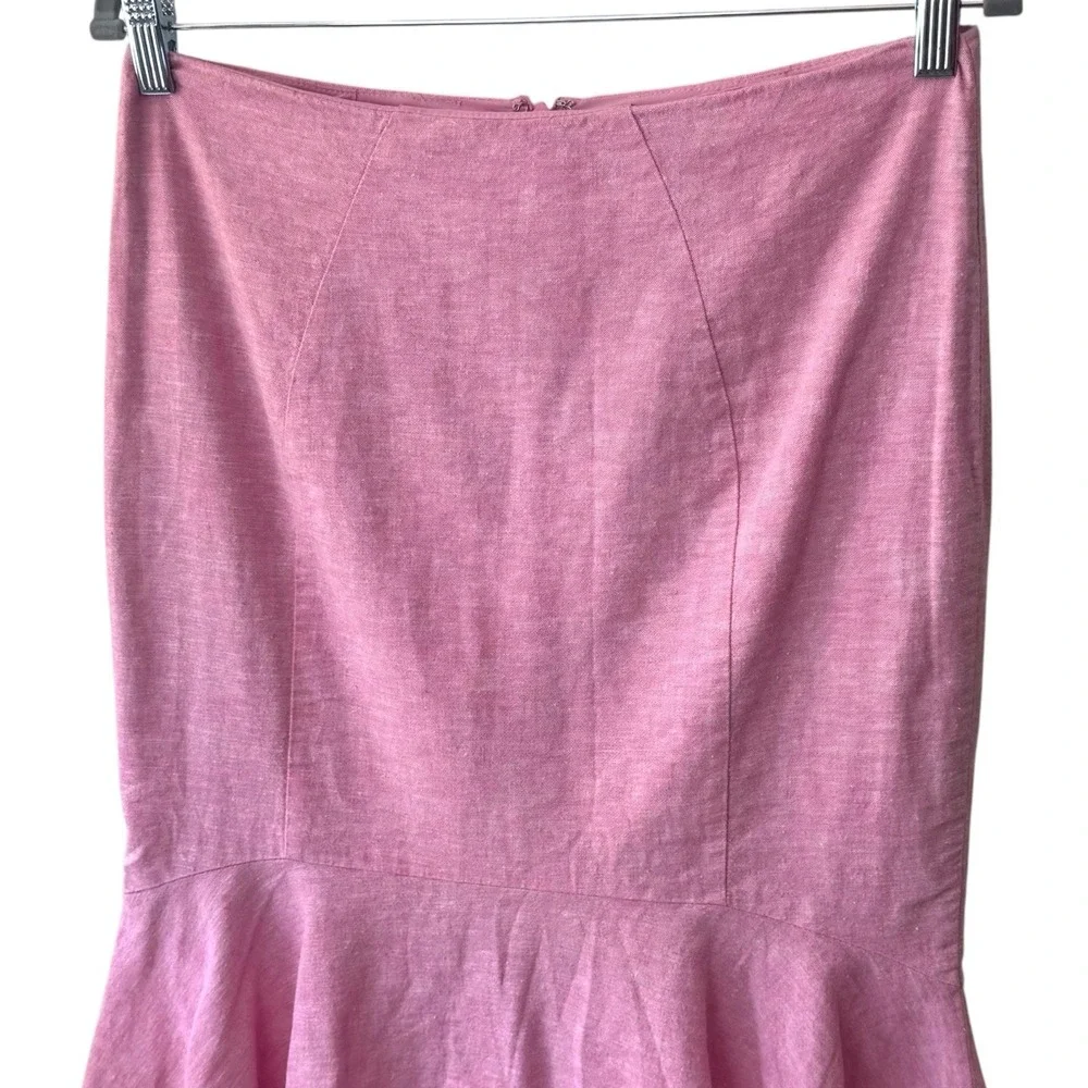 Y2K 7th Avenue Linen Blend Pink Hi Low Ruffle Trim Skirt Summer Event Feminine 4